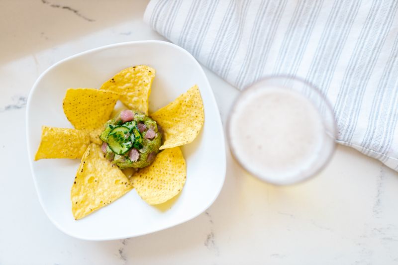 Fresh guacamole and chips appetiser